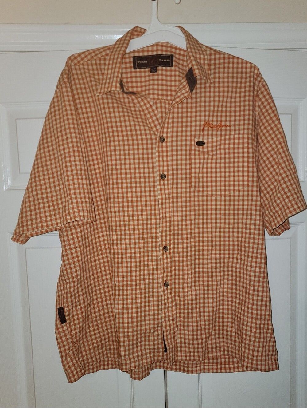 🆕️👔Phat Farm Short Sleeve Button Up Shirt Mens XL, Orange/Cream